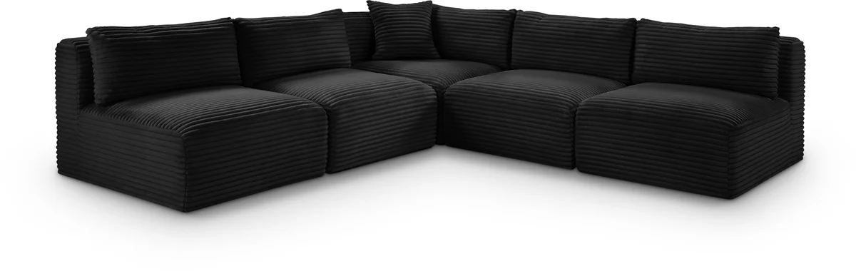 Shaggy - 5 Piece Modular Corner Armless Sectional - Black