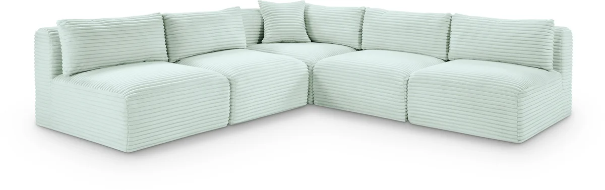 Shaggy - 5 Piece Modular Corner Armless Sectional - Mint