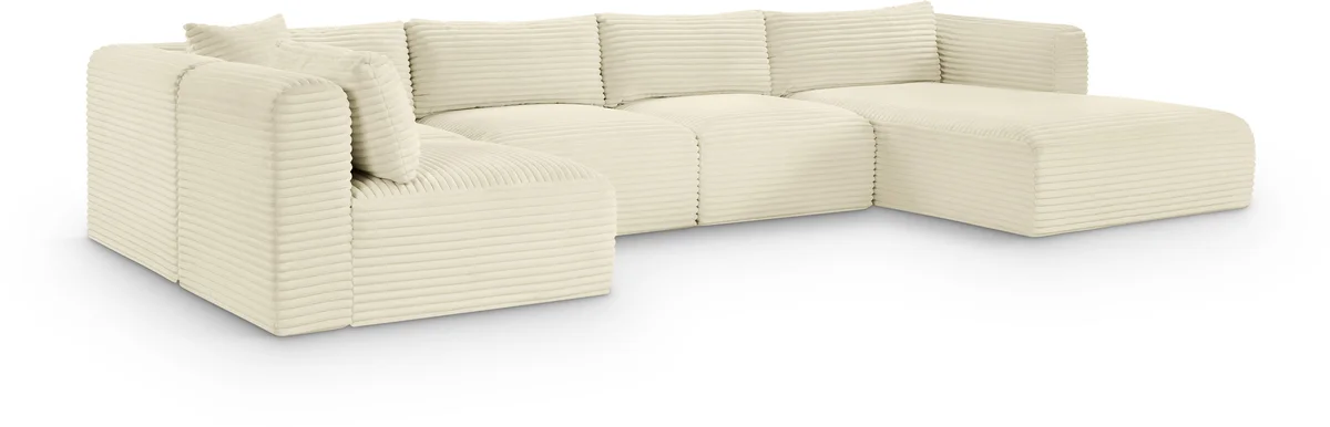 Shaggy - 5 Piece Modular U-Shaped Sectional - Cream