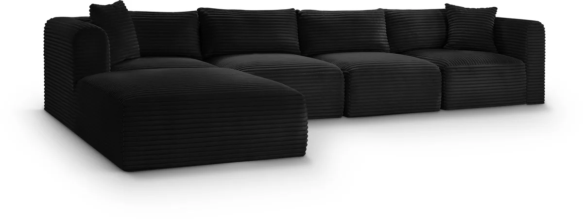 Shaggy - 5 Piece Modular Sectional With Ottoman - Black