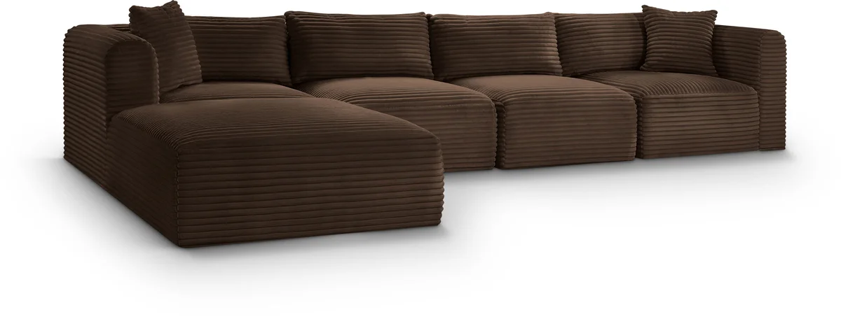 Shaggy - 5 Piece Modular Sectional With Ottoman - Brown
