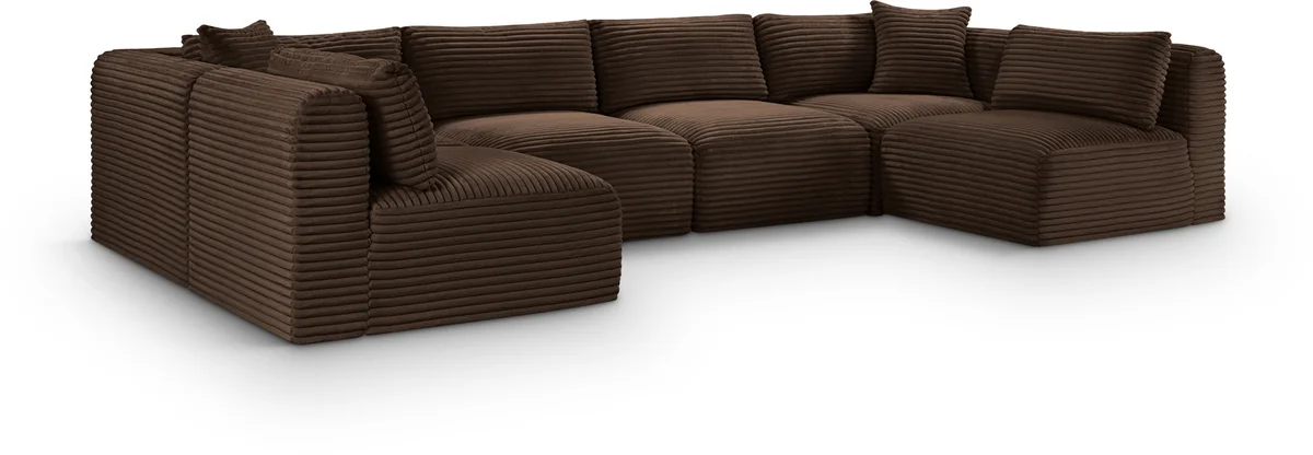 Shaggy - 6 Piece Modular U-Shaped Armless Sectional - Brown
