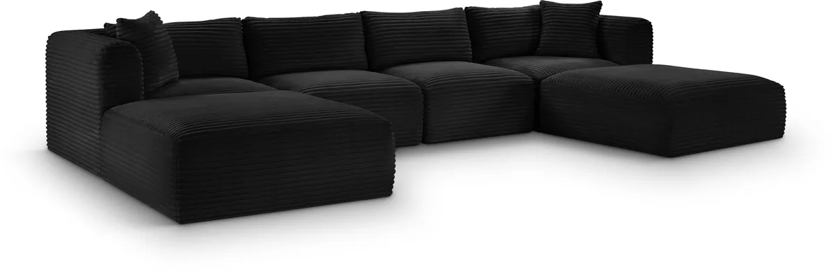 Shaggy - 6 Piece Modular Sectional With 2 Ottomans - Black