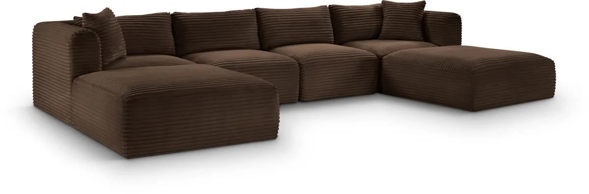 Shaggy - 6 Piece Modular Sectional With 2 Ottomans - Brown