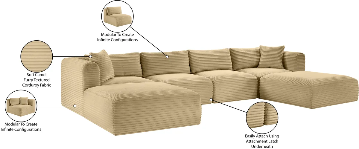 Shaggy - 6 Piece Modular Sectional With 2 Ottomans - Camel - View 2