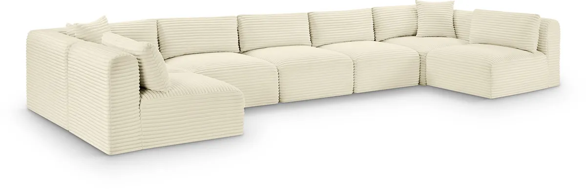 Shaggy - 7 Piece Modular U-Shaped Armless Sectional - Cream