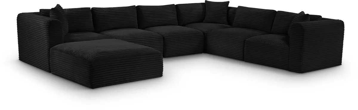 Shaggy - 7 Piece Modular U-Shaped Sectional With Ottoman - Black