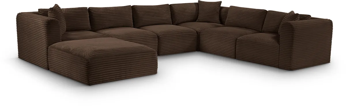 Shaggy - 7 Piece Modular U-Shaped Sectional With Ottoman - Brown