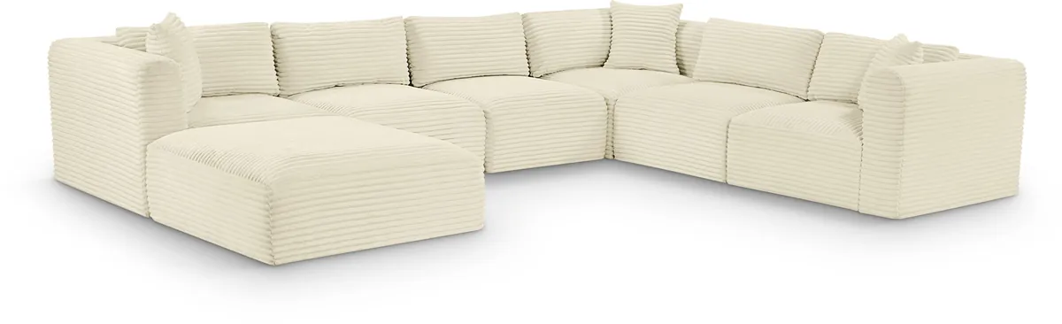 Shaggy - 7 Piece Modular U-Shaped Sectional With Ottoman - Cream