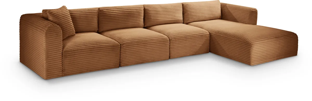 Shaggy - 4 Piece Modular Sectional With Chaise - Saddle