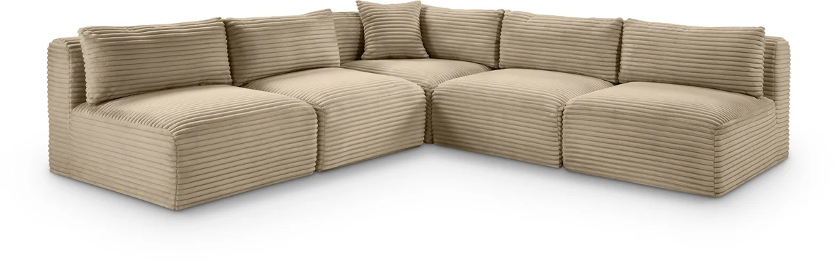 Shaggy - 5 Piece Modular Corner Armless Sectional - Taupe