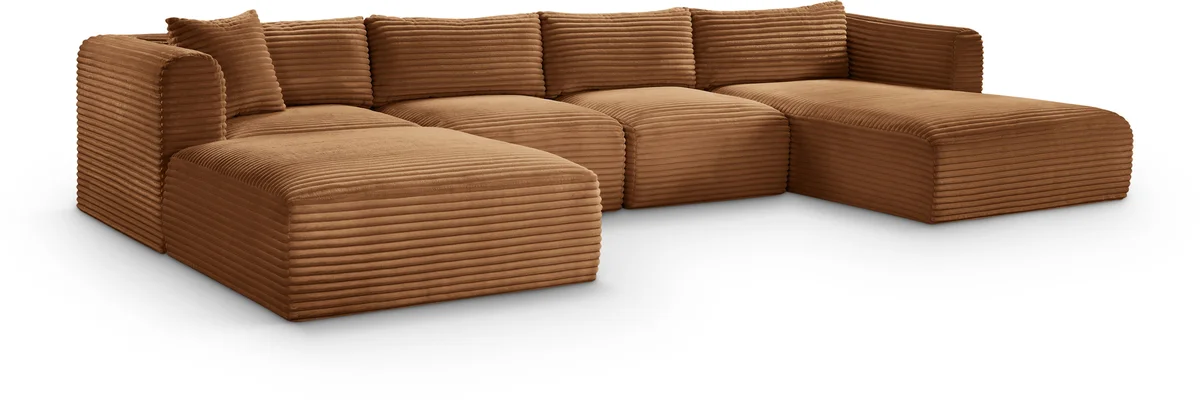 Shaggy - 5 Piece Modular Sectional With Chaise And Ottoman - Saddle