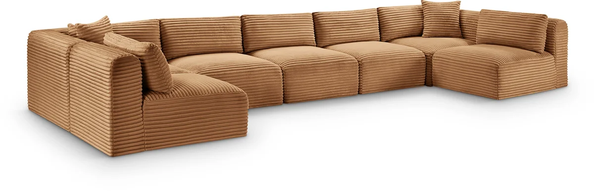 Shaggy - 7 Piece Modular U-Shaped Armless Sectional - Saddle