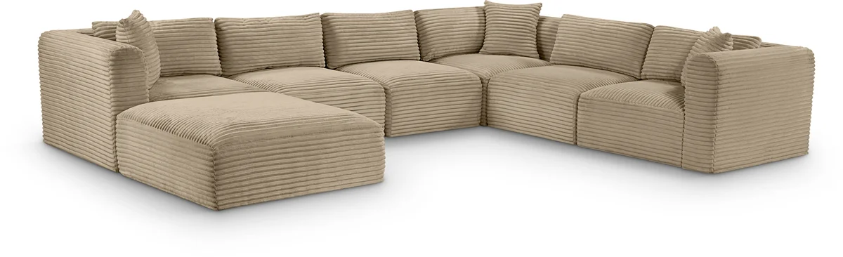 Shaggy - 7 Piece Modular U-Shaped Sectional With Ottoman - Taupe