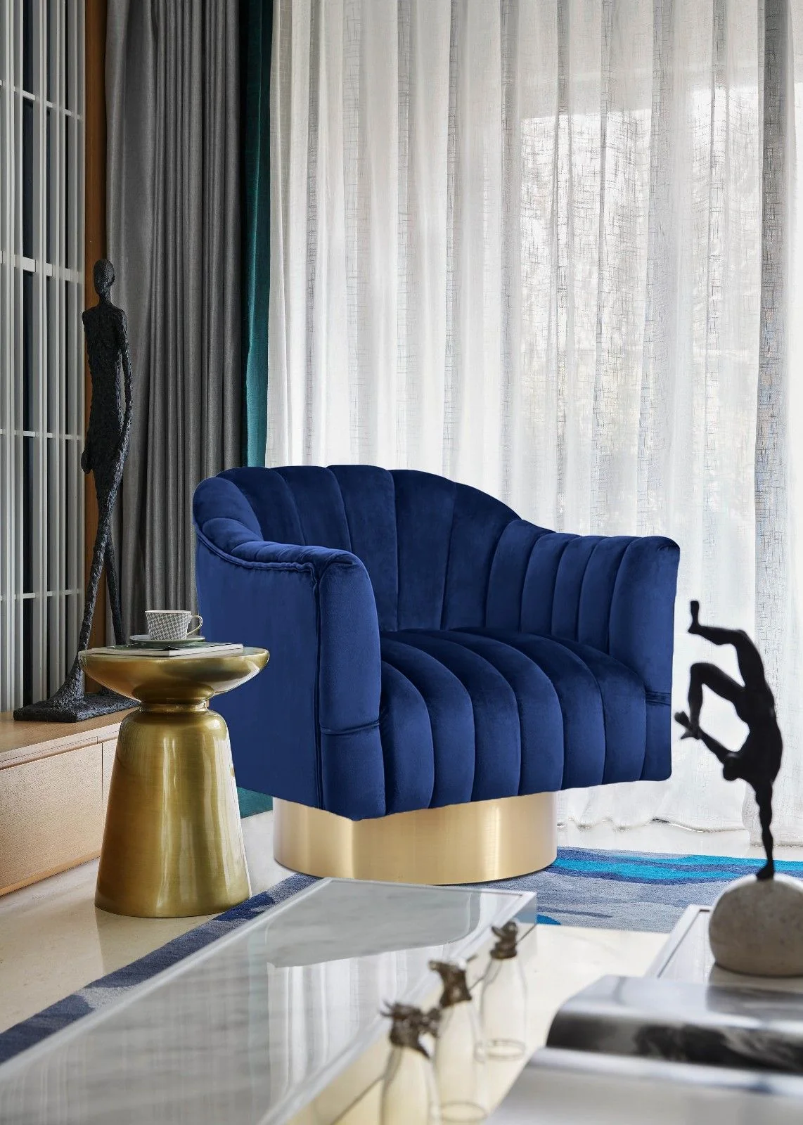 Farrah - Accent Chair - Navy - Fabric - View 2