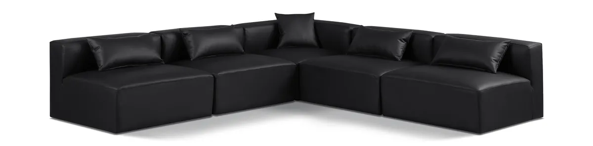 Cube - 5 Piece Modular Corner Armless Sectional - Black