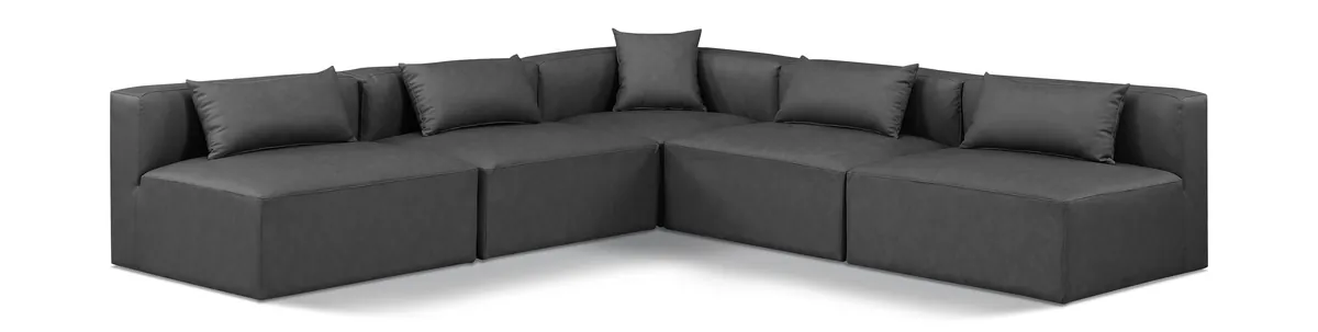Cube - 5 Piece Modular Corner Armless Sectional - Charcoal Gray