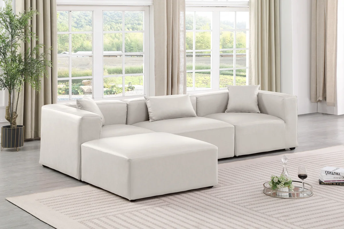 Cube - 4 Piece Modular Sectional With Chaise - Cream