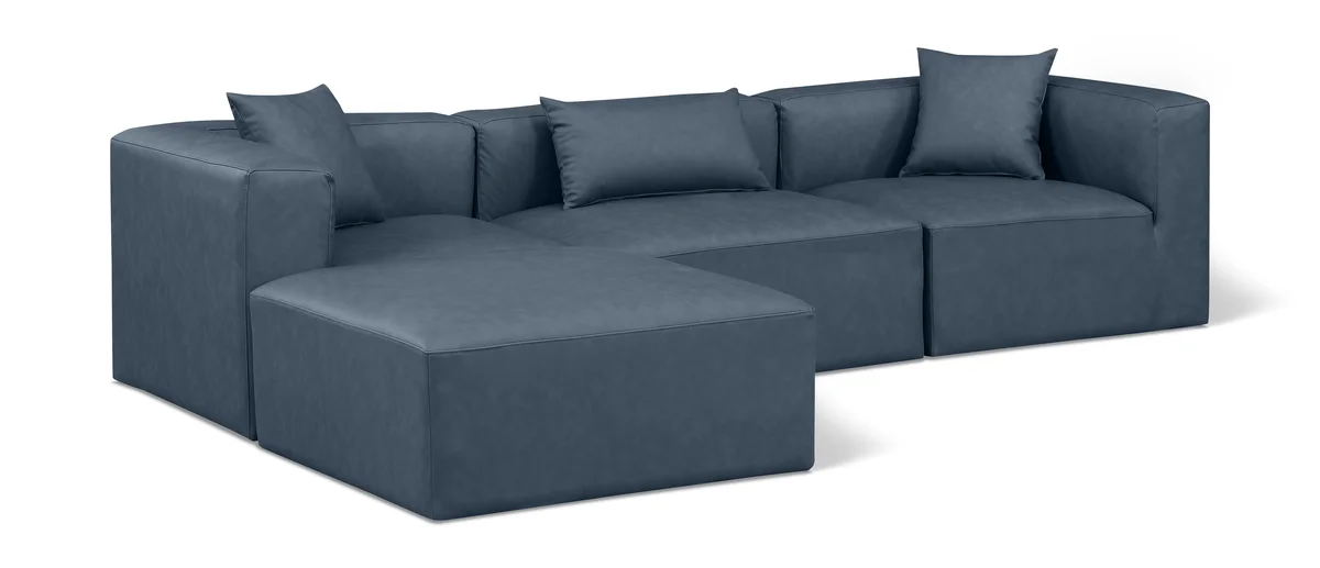 Cube - 4 Piece Modular Sectional With Chaise - Navy Blue