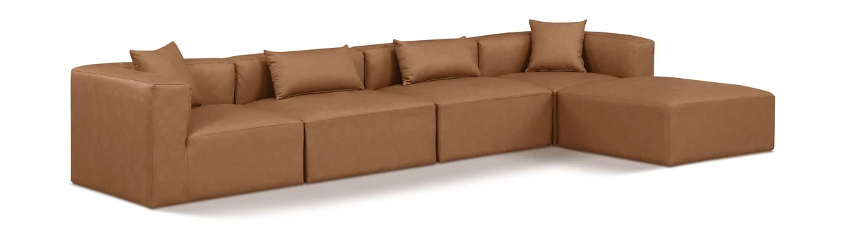 Cube - 5 Piece Modular Sectional With Chaise - Brown