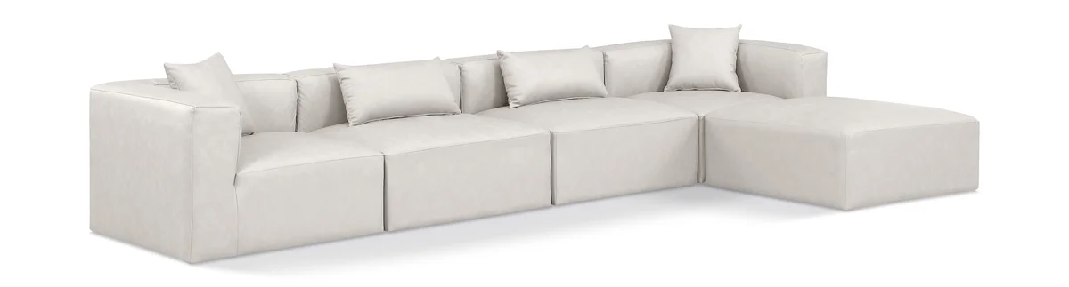 Cube - 5 Piece Modular Sectional With Chaise - Cream
