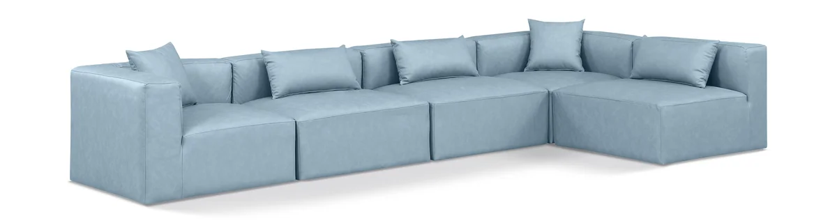 Cube - 5 Piece Modular Sectional - Light Blue
