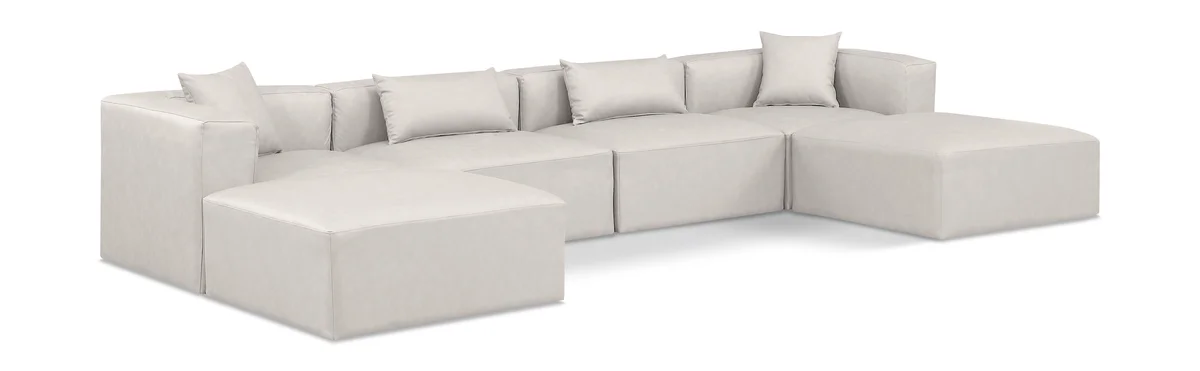 Cube - 6 Piece Modular Double Chaise Sectional - Cream