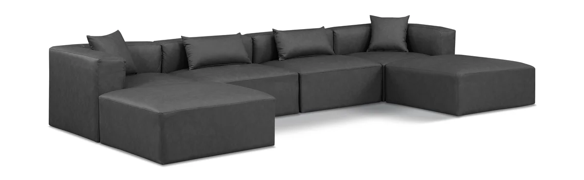 Cube - 6 Piece Modular Double Chaise Sectional - Charcoal Gray