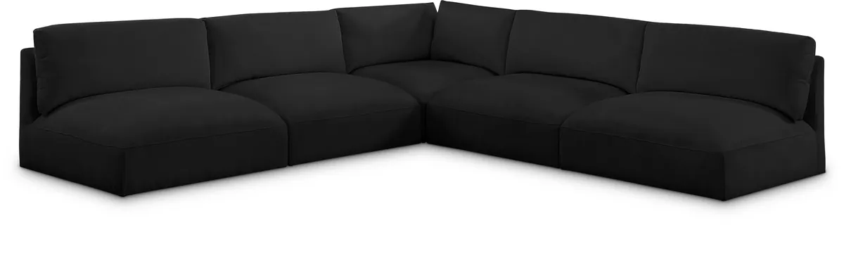 Ease - 5 Piece Modular Corner Armles Sectional - Black