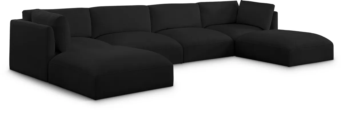 Ease - 6 Piece Modular U-Shaped Sectional With Chaise - Black