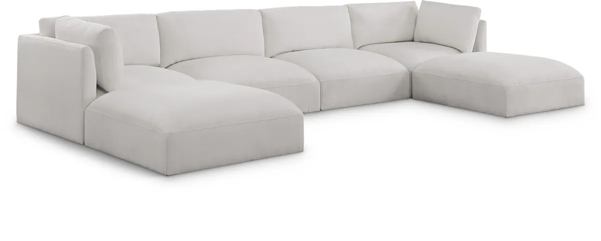 Ease - 6 Piece Modular U-Shaped Sectional With Chaise - Cream