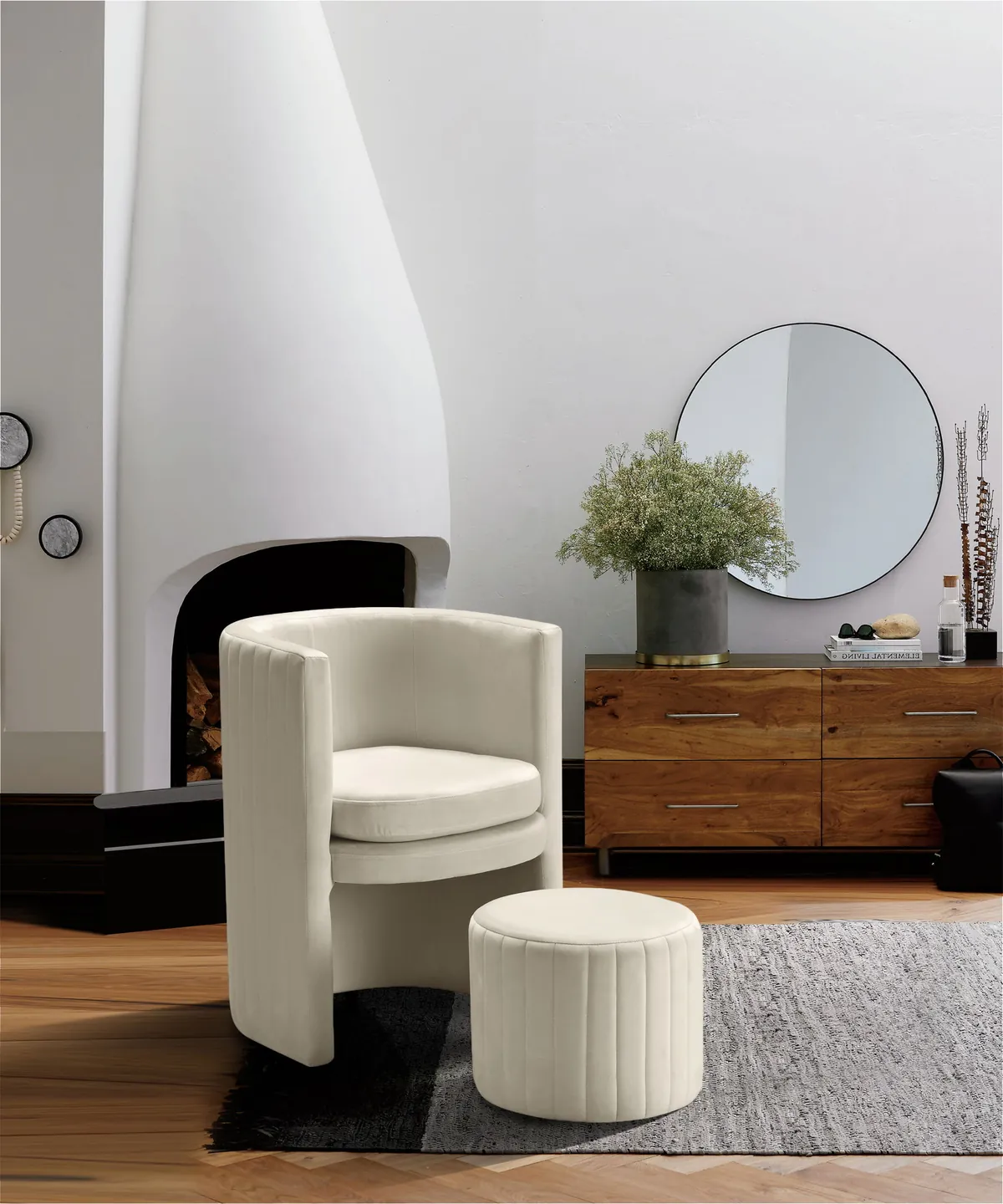 Selena - Accent Chair and Ottoman Set - Cream - View 2