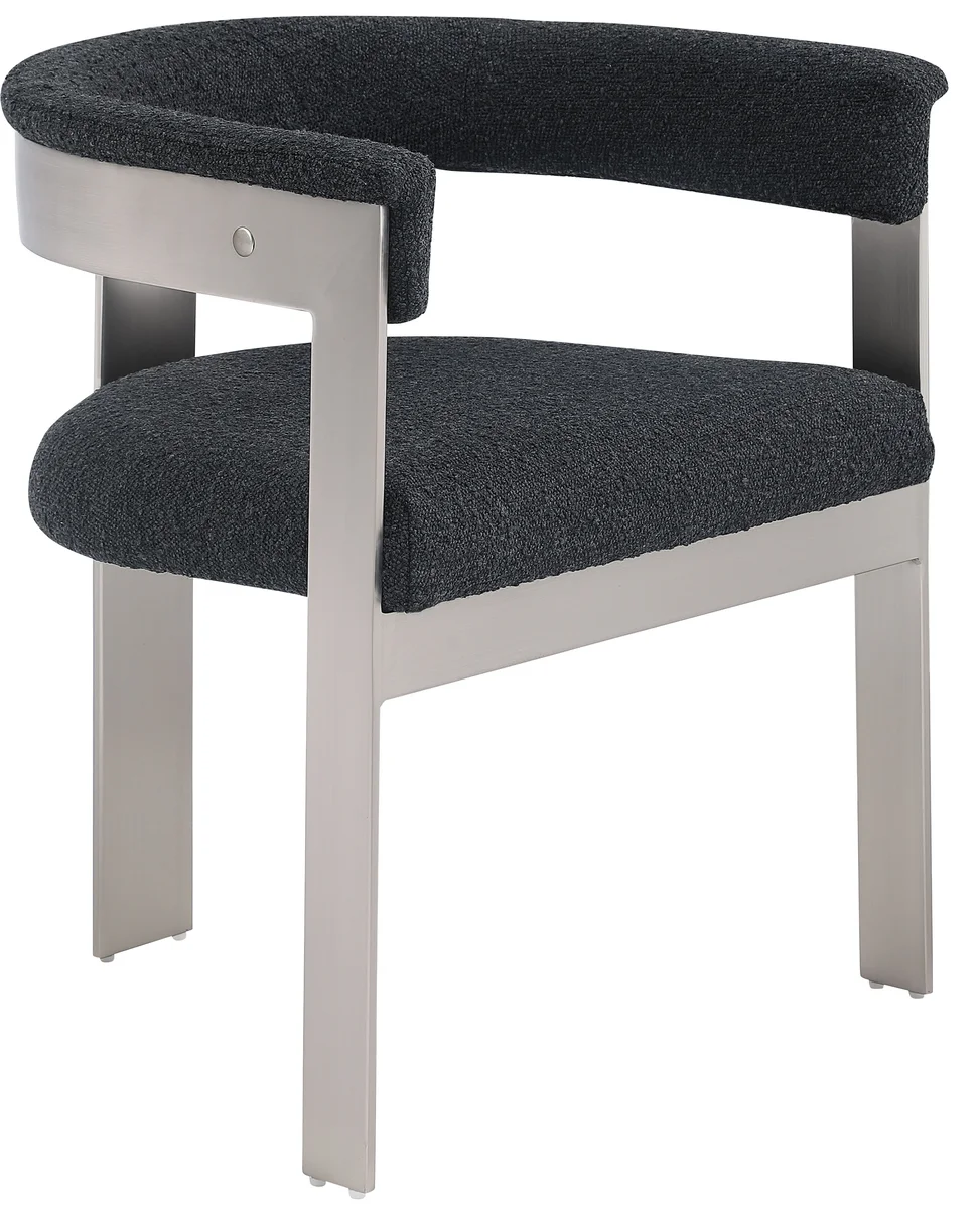 Romeo - Boucle Dining Chair With Silver Base (Set of 2) - Black