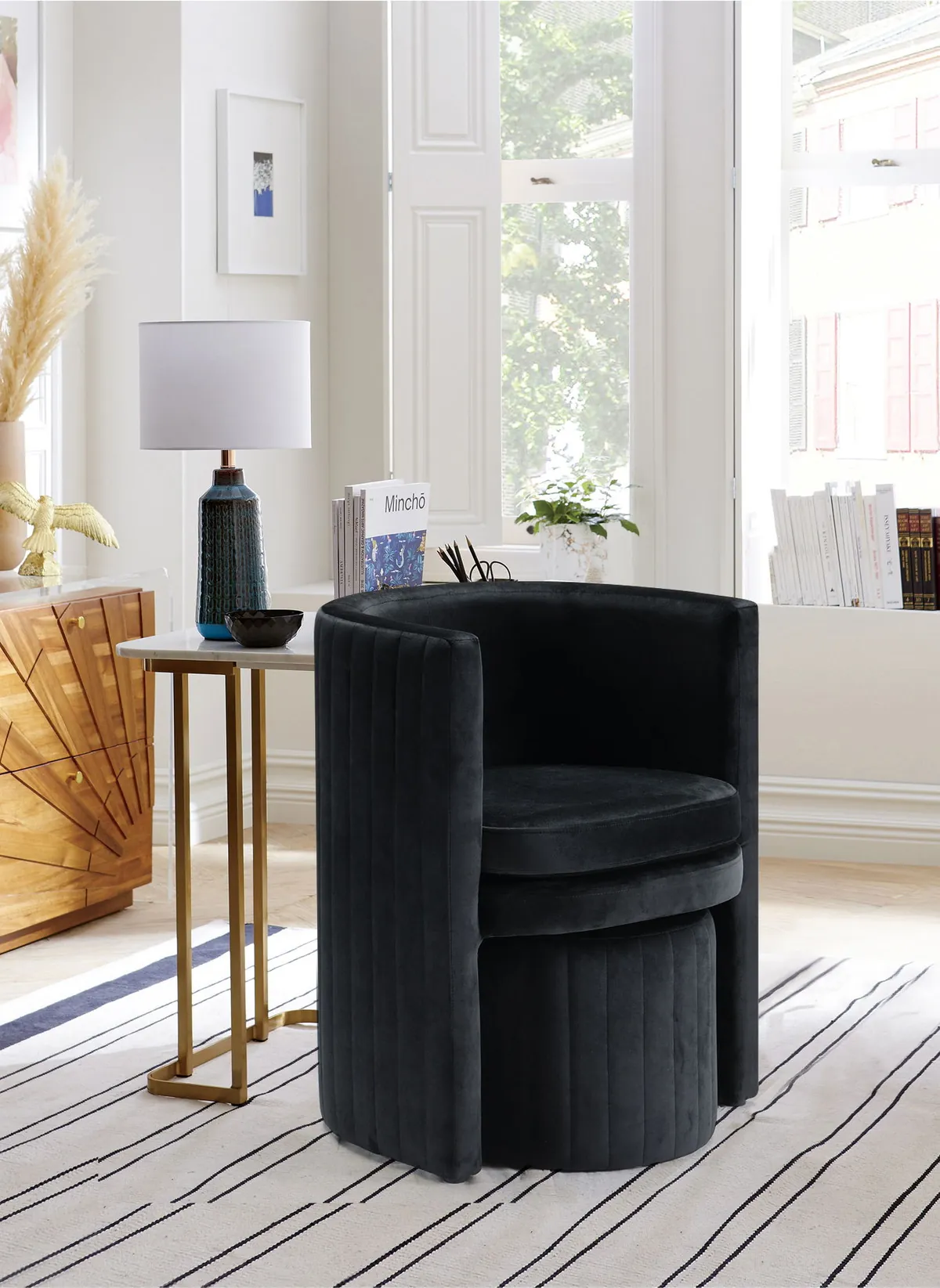 Selena - Accent Chair and Ottoman Set - Black