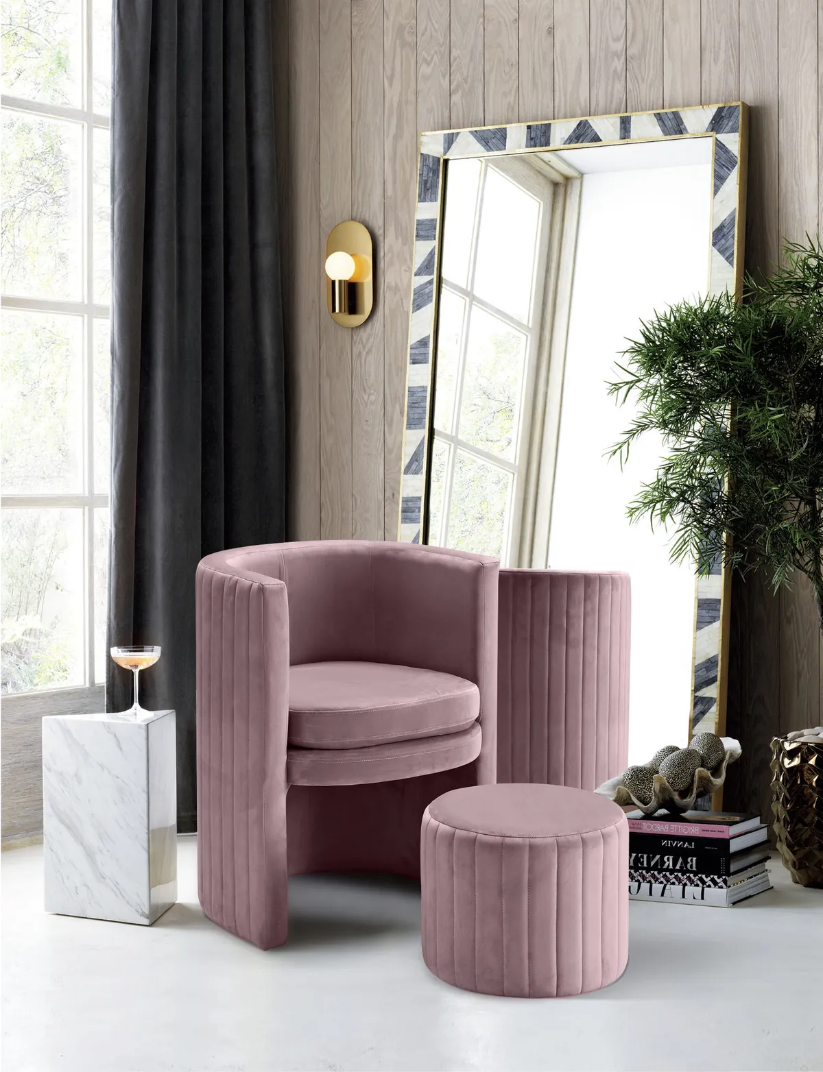 Selena - Accent Chair and Ottoman Set - Pink - View 2