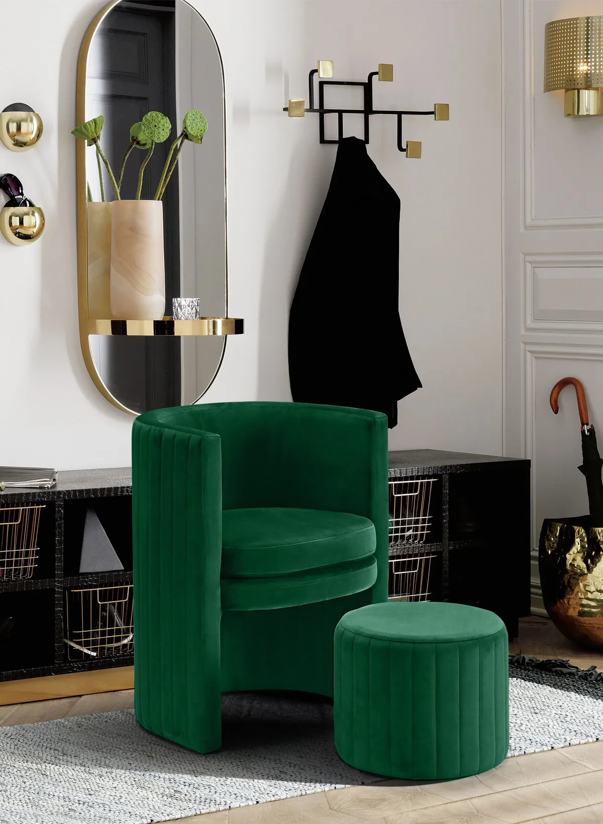 Selena - Accent Chair and Ottoman Set - Green - View 2