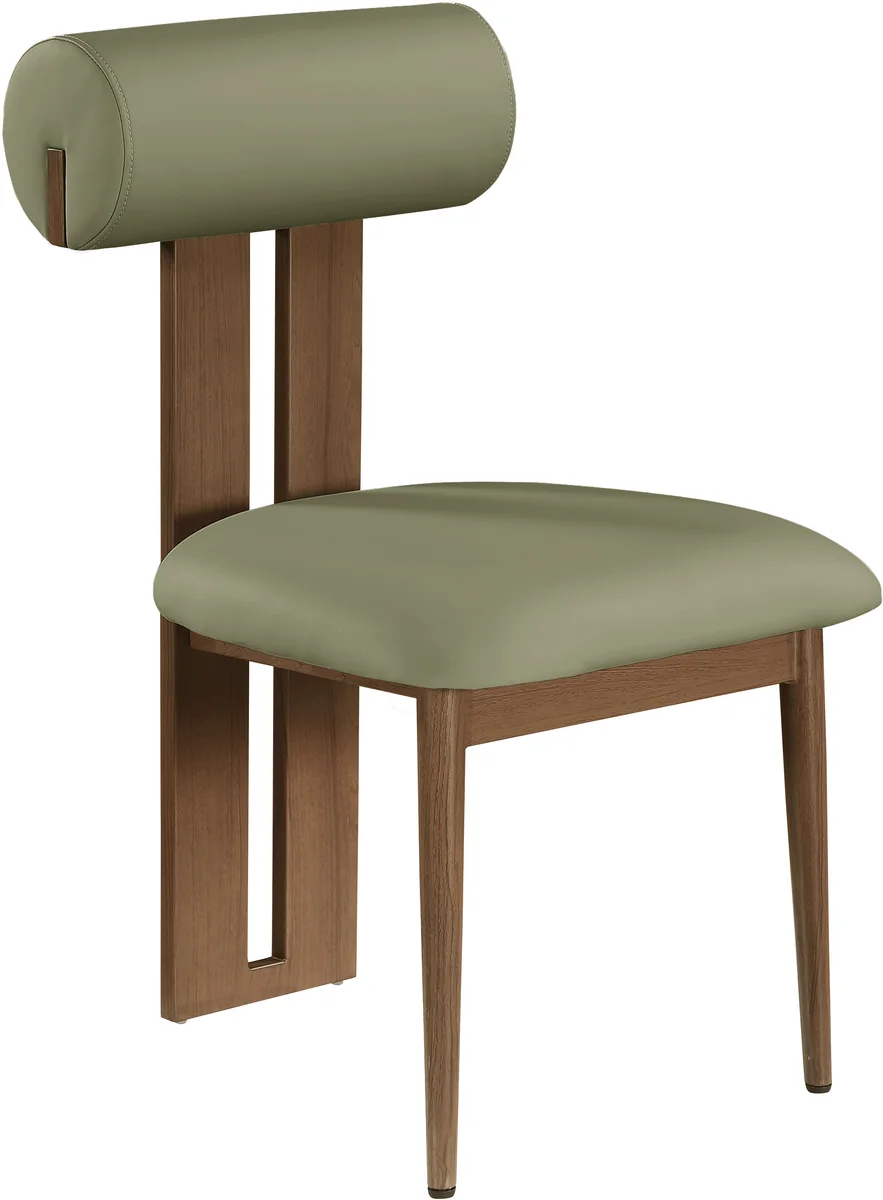 Dario - Faux Leather Dining Chair With Brown Frame (Set of 2) - Green