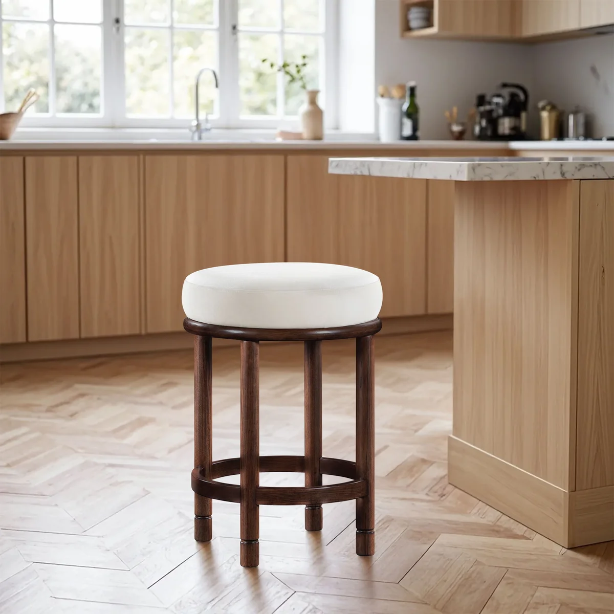 Monette - Counter Stool With Brown Base - Cream - View 2