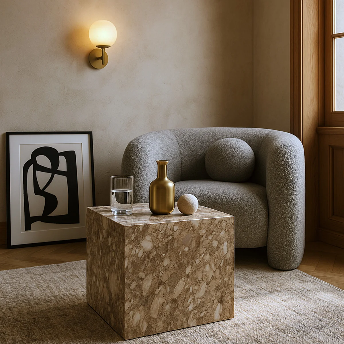 Piazza - Marble Finish Concrete End Table - Brown - View 2