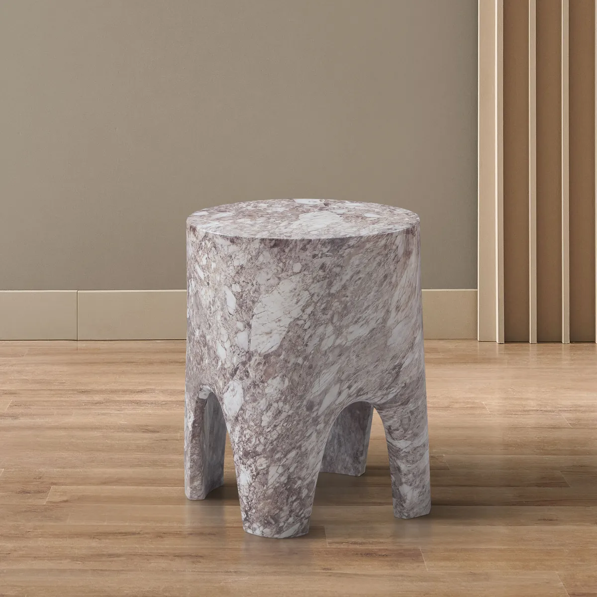 Foligno - Marble Finish Concrete End Table - Brown - View 2