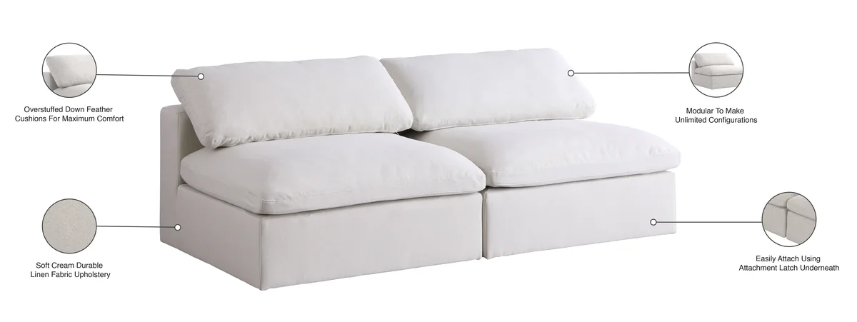 Serene - 2 Seat Modular Armless Sofa - Cream