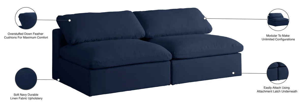 Serene - 2 Seat Modular Armless Sofa - Navy