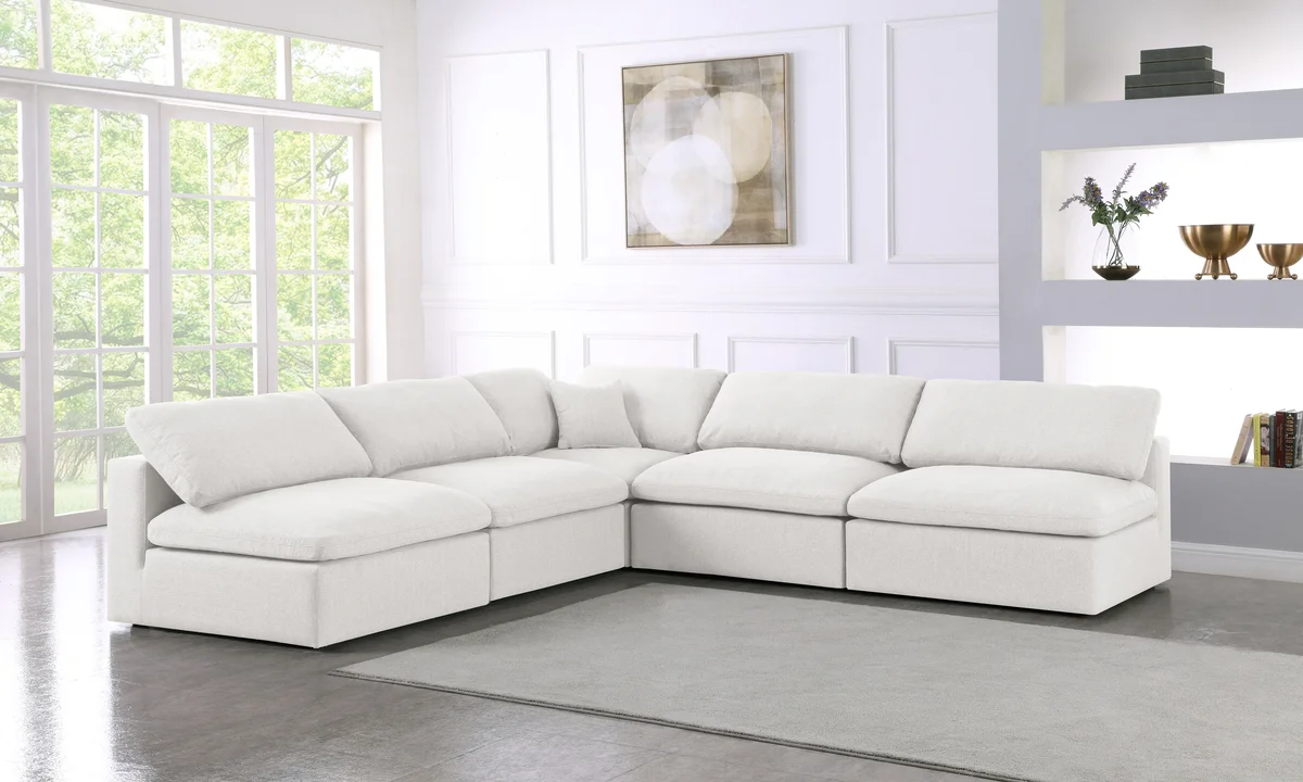 Serene - 5 Piece Modular Corner Armless Sectional - Cream - View 2