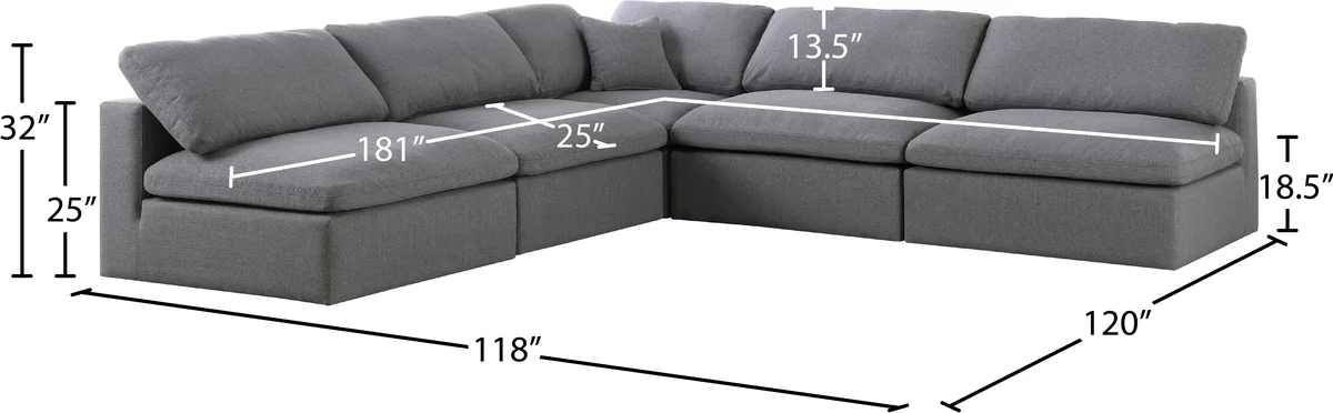 Serene - 5 Piece Modular Corner Armless Sectional - Gray