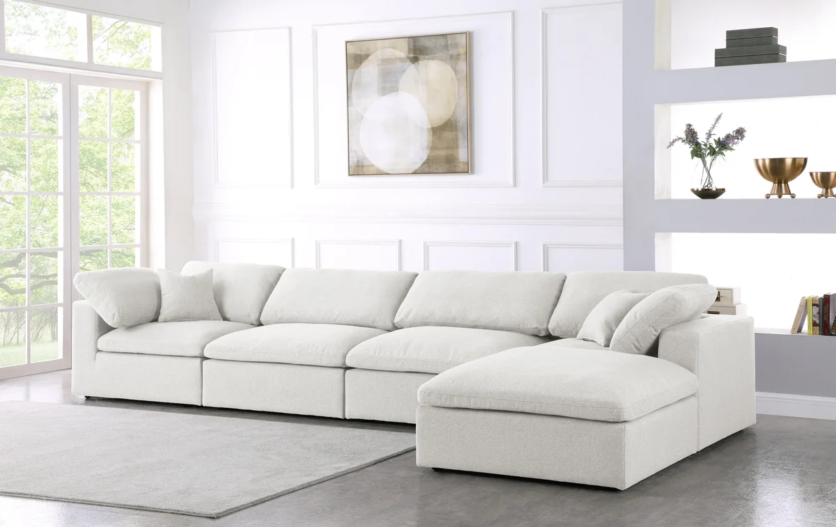 Serene - 5 Piece Modular Sectional With Chaise - Cream