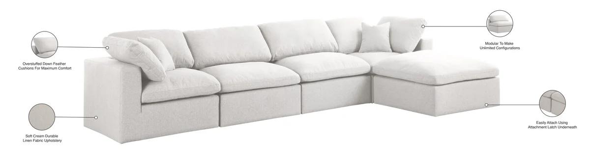 Serene - 5 Piece Modular Sectional With Chaise - Cream