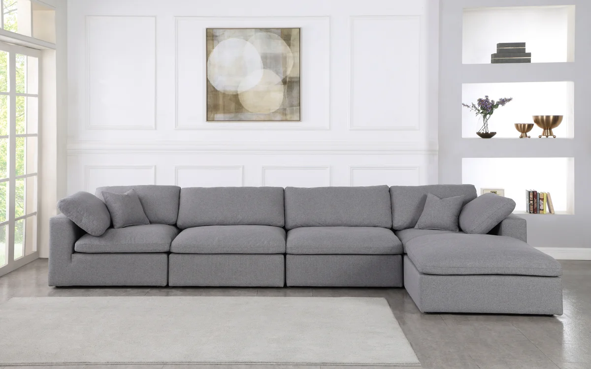 Serene - 5 Piece Modular Sectional With Chaise - Gray
