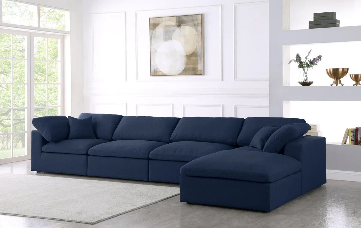 Serene - 5 Piece Modular Sectional With Chaise - Navy