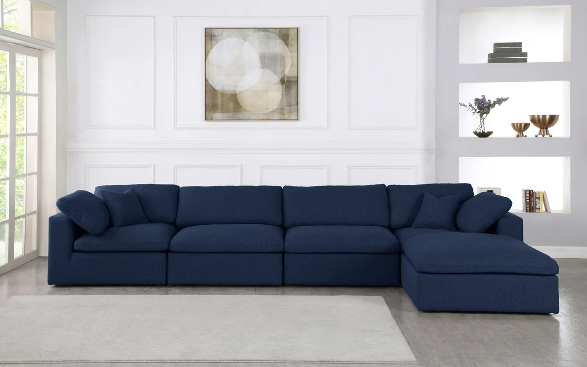 Serene - 5 Piece Modular Sectional With Chaise - Navy