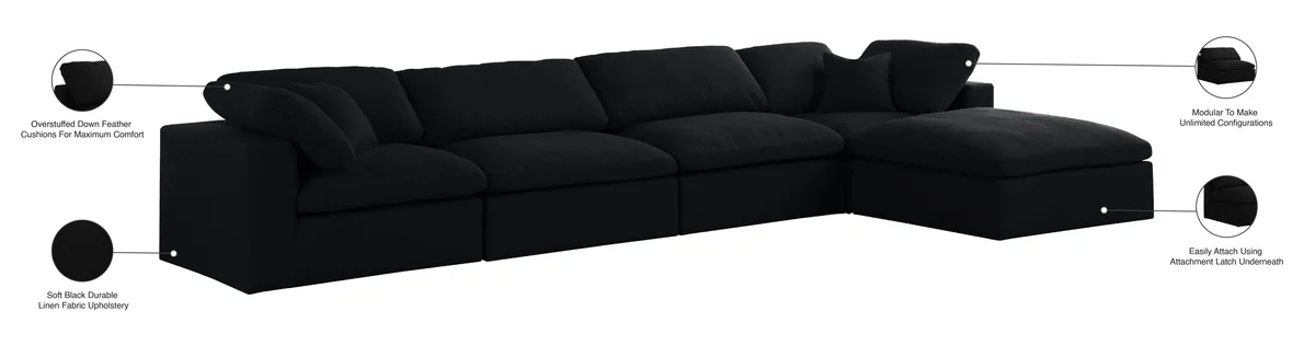 Serene - 5 Piece Modular Sectional With Chaise - Black